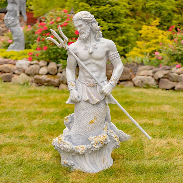 Merman Garden Statue Holding Trident